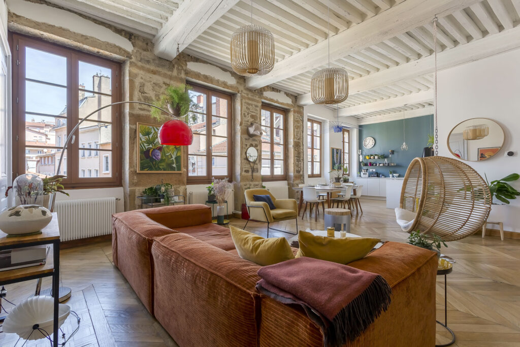 Séjour appartement meublé haut de gamme en location temporaire à Lyon 1