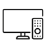 Icône simple de ligne noire représentant une télévision avec une télécommande devant elle, sur fond blanc - idéal pour les propriétaires exigeants ou la gestion locative de courte durée. | 2BeApart Lyon